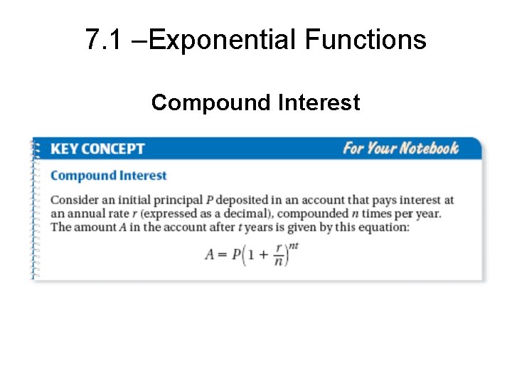 7. 1 –Exponential Functions Compound Interest 