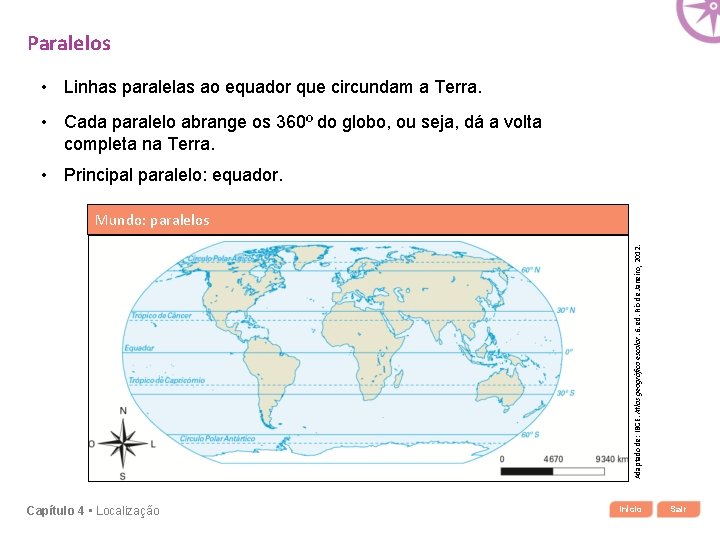 Paralelos • Linhas paralelas ao equador que circundam a Terra. • Cada paralelo abrange