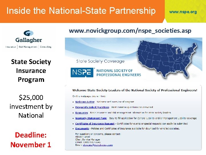 Inside the National-State Partnership www. nspe. org www. novickgroup. com/nspe_societies. asp State Society Insurance