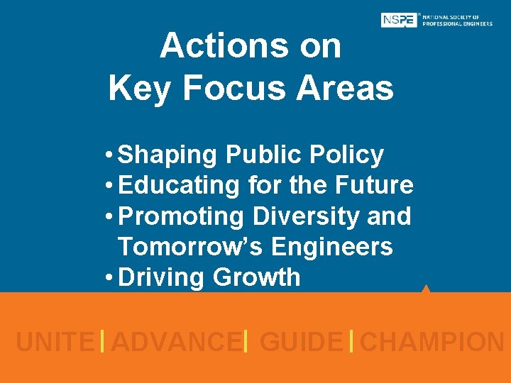 Actions on Key Focus Areas • Shaping Public Policy • Educating for the Future