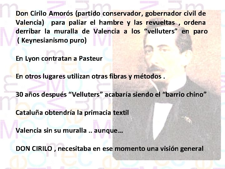 Don Cirilo Amorós (partido conservador, gobernador civil de Valencia) para paliar el hambre y