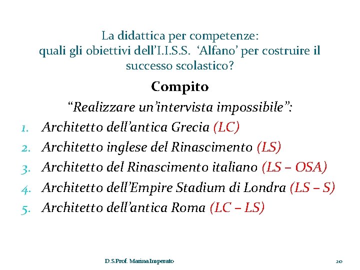 La didattica per competenze: quali gli obiettivi dell’I. I. S. S. ‘Alfano’ per costruire La didattica per competenze: quali gli obiettivi dell’I. I. S. S. ‘Alfano’ per costruire