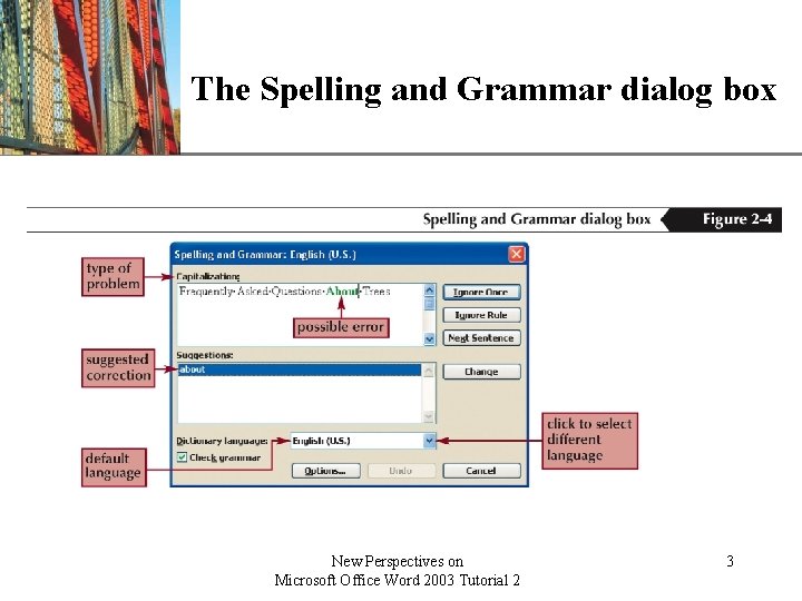 XP The Spelling and Grammar dialog box New Perspectives on Microsoft Office Word 2003 XP The Spelling and Grammar dialog box New Perspectives on Microsoft Office Word 2003