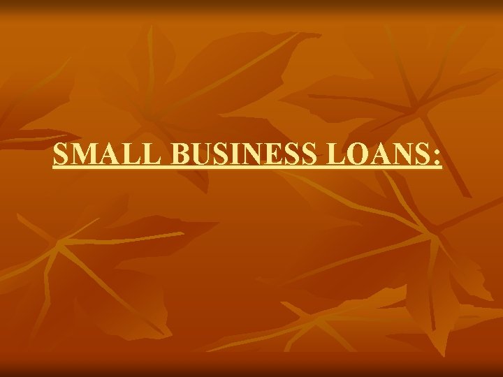 SMALL BUSINESS LOANS: 