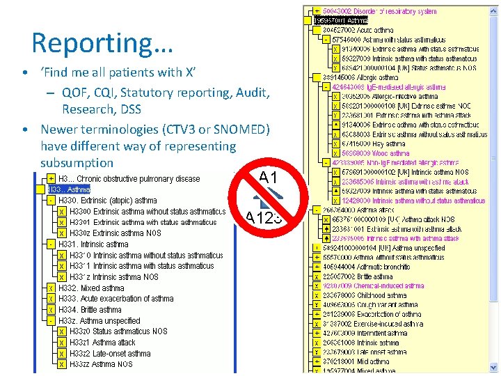 Reporting… • ‘Find me all patients with X’ – QOF, CQI, Statutory reporting, Audit,