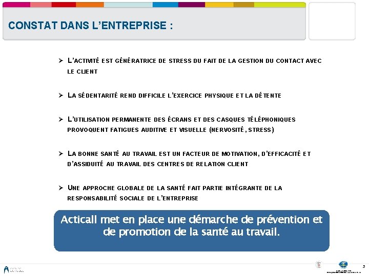 CONSTAT DANS L’ENTREPRISE : Ø L’ACTIVITÉ EST GÉNÉRATRICE DE STRESS DU FAIT DE LA