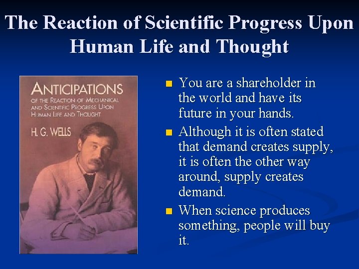 The Reaction of Scientific Progress Upon Human Life and Thought n n n You