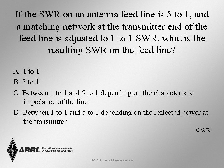 If the SWR on an antenna feed line is 5 to 1, and a