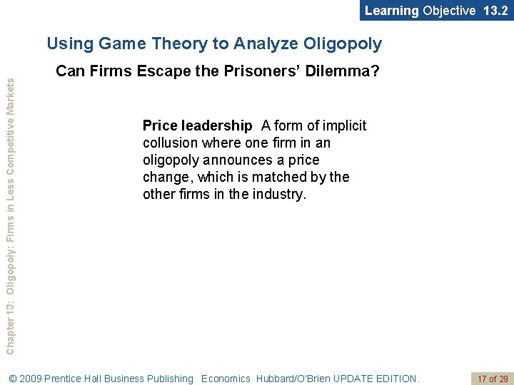 Learning Objective 13. 2 Chapter 13: Oligopoly: Firms in Less Competitive Markets Using Game