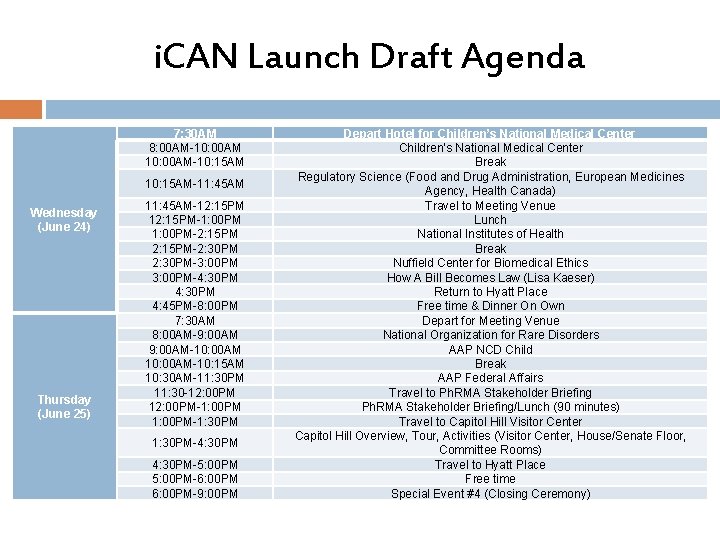i. CAN Launch Draft Agenda 7: 30 AM 8: 00 AM-10: 00 AM-10: 15 i. CAN Launch Draft Agenda 7: 30 AM 8: 00 AM-10: 00 AM-10: 15