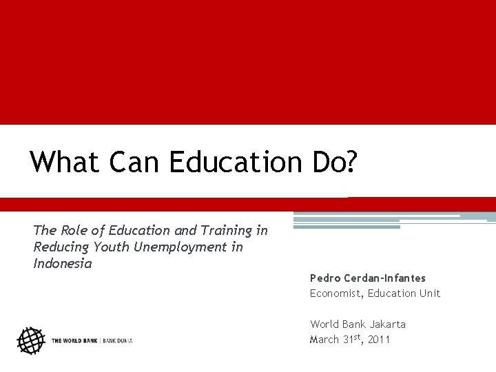 What Can Education Do? The Role of Education and Training in Reducing Youth Unemployment