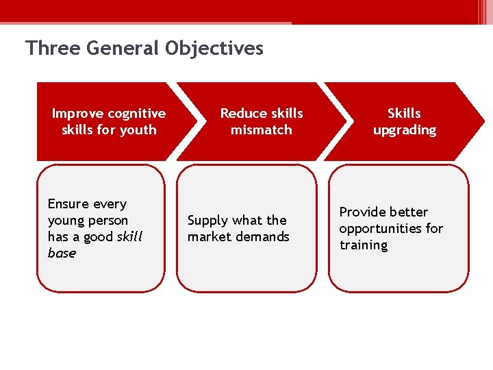 Three General Objectives Improve cognitive skills for youth Ensure every young person has a