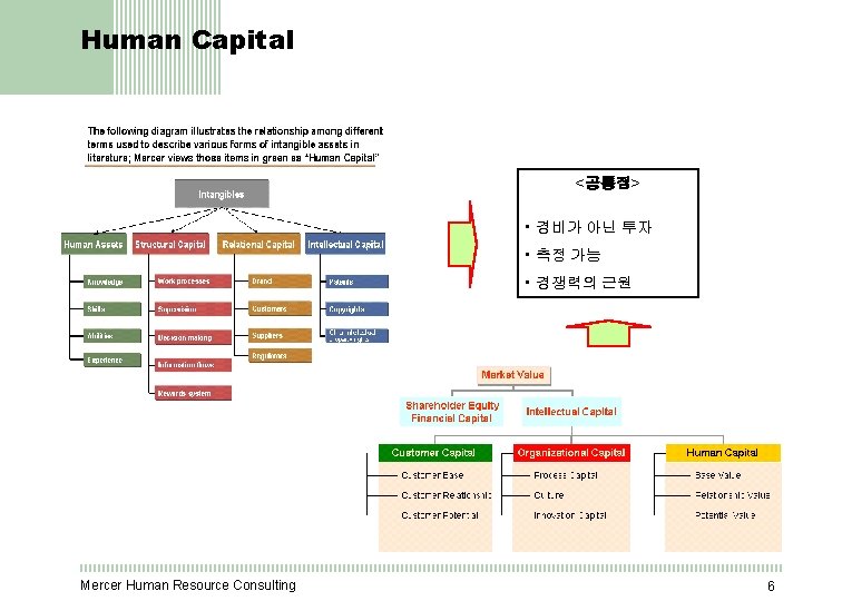 Human Capital <공통점> • 경비가 아닌 투자 • 측정 가능 • 경쟁력의 근원 Mercer