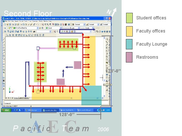 N Second Floor Student offices Faculty Lounge Restrooms 128’-0” A E TCe a m