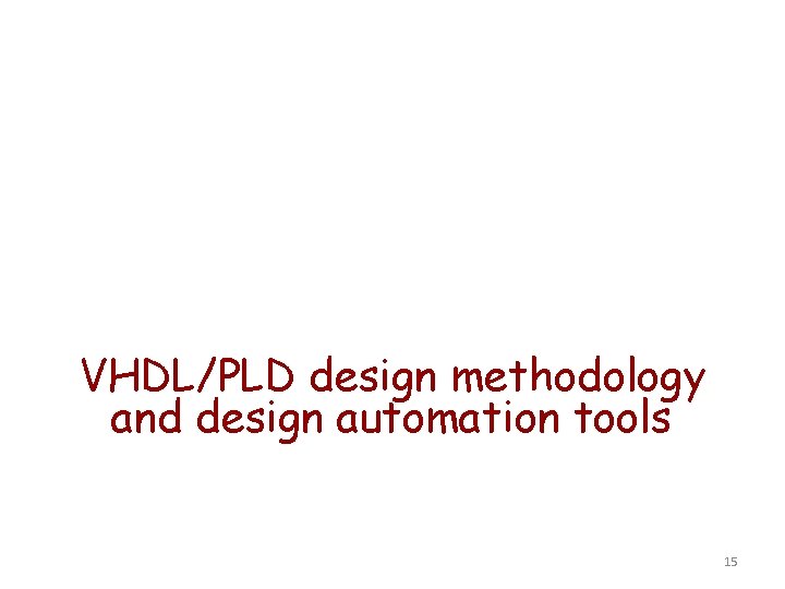 VHDL/PLD design methodology and design automation tools 15 