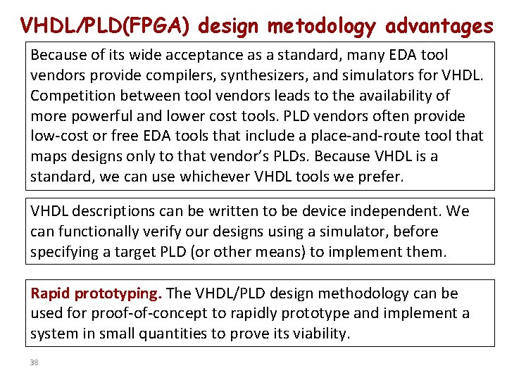 VHDL/PLD(FPGA) design metodology advantages Because of its wide acceptance as a standard, many EDA