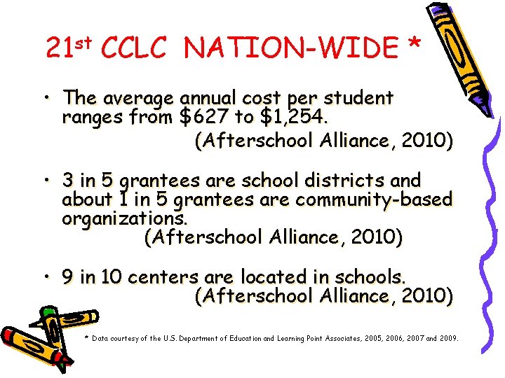 21 st CCLC NATION-WIDE * • The average annual cost per student ranges from