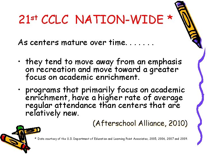 21 st CCLC NATION-WIDE * As centers mature over time. . . . •