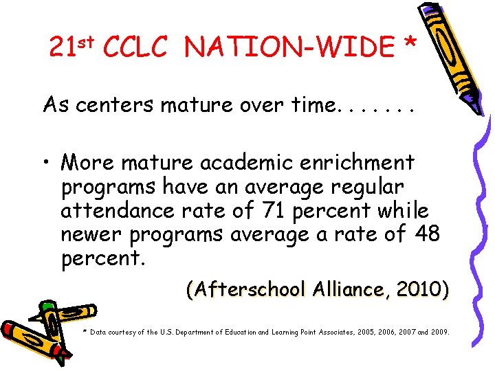 21 st CCLC NATION-WIDE * As centers mature over time. . . . •