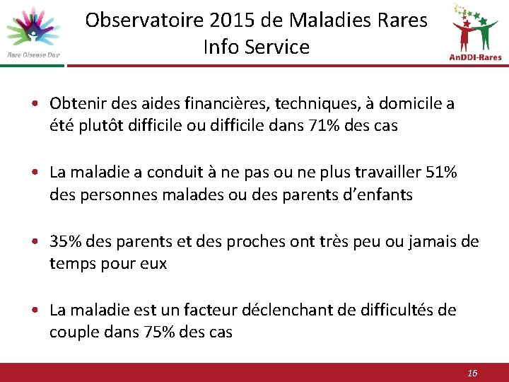 Observatoire 2015 de Maladies Rares Info Service • Obtenir des aides financières, techniques, à