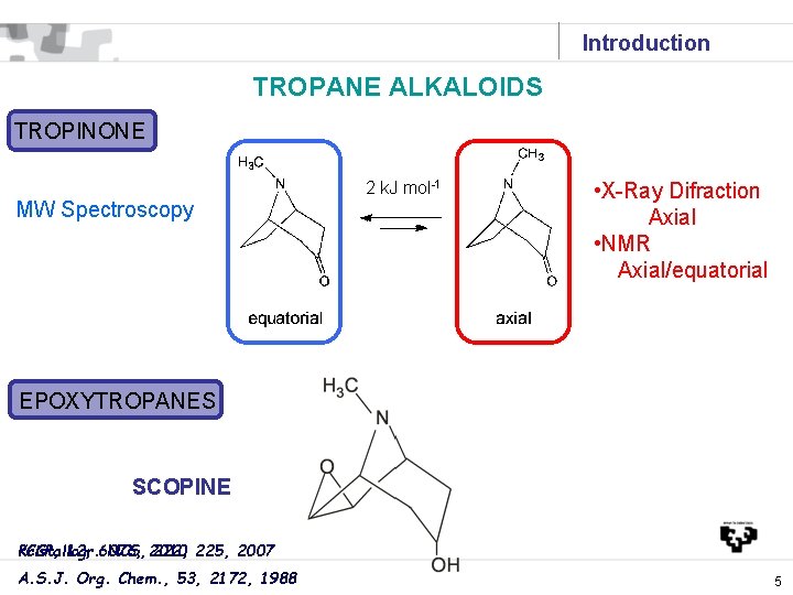 Introduction TROPANE ALKALOIDS TROPINONE MW Spectroscopy 2 k. J mol-1 • X-Ray Difraction Axial Introduction TROPANE ALKALOIDS TROPINONE MW Spectroscopy 2 k. J mol-1 • X-Ray Difraction Axial