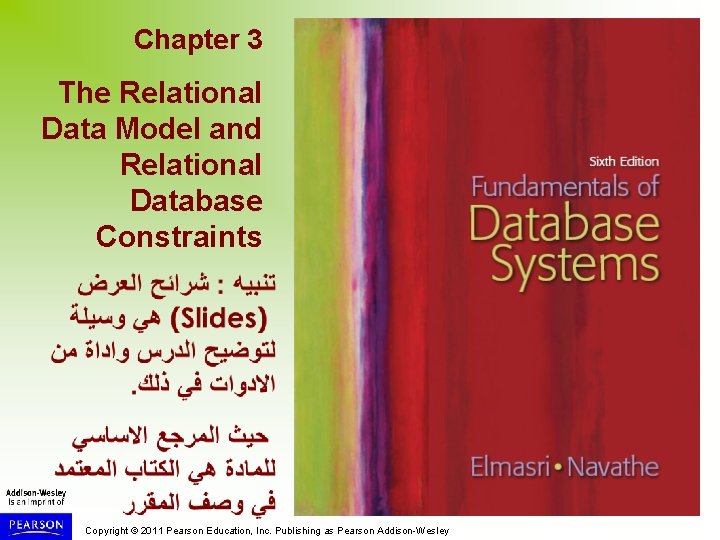 Chapter 3 The Relational Data Model and Relational Database Constraints Copyright © 2011 Pearson