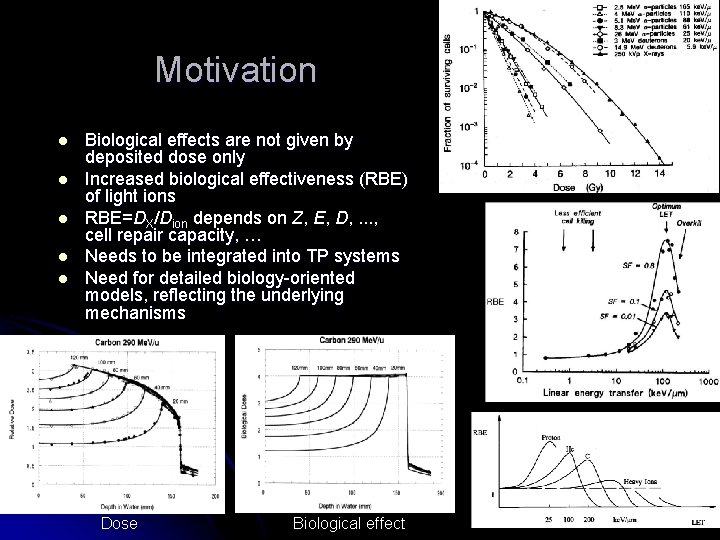 Motivation l l l Biological effects are not given by deposited dose only Increased