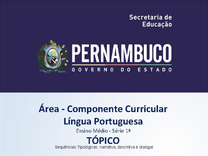 Área - Componente Curricular Língua Portuguesa Ensino Médio - Série 1ª TÓPICO Sequências Tipológicas: