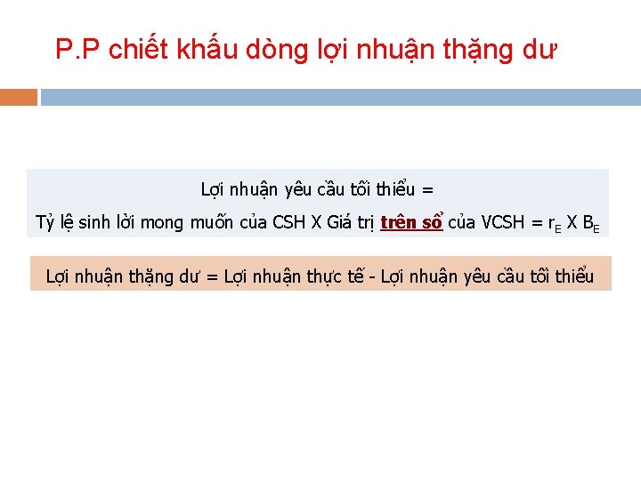 P. P chiết khấu dòng lợi nhuận thặng dư Lợi nhuận yêu cầu tối