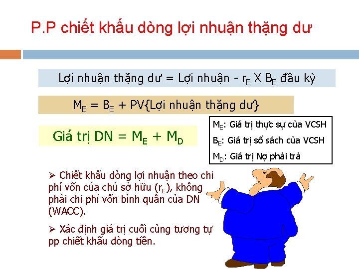 P. P chiết khấu dòng lợi nhuận thặng dư Lợi nhuận thặng dư =