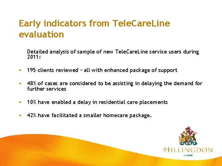 Early indicators from Tele. Care. Line evaluation Detailed analysis of sample of new Tele.