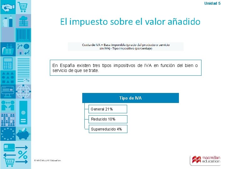 Unidad 5 El impuesto sobre el valor añadido En España existen tres tipos impositivos