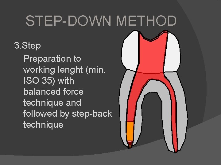 STEP-DOWN METHOD 3. Step Preparation to working lenght (min. ISO 35) with balanced force