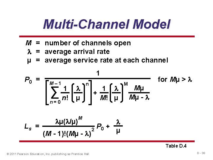 Multi-Channel Model M = number of channels open = average arrival rate µ =