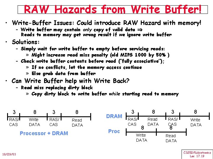 RAW Hazards from Write Buffer! • Write-Buffer Issues: Could introduce RAW Hazard with memory!