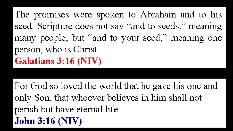 The promises were spoken to Abraham and to his seed. Scripture does not say