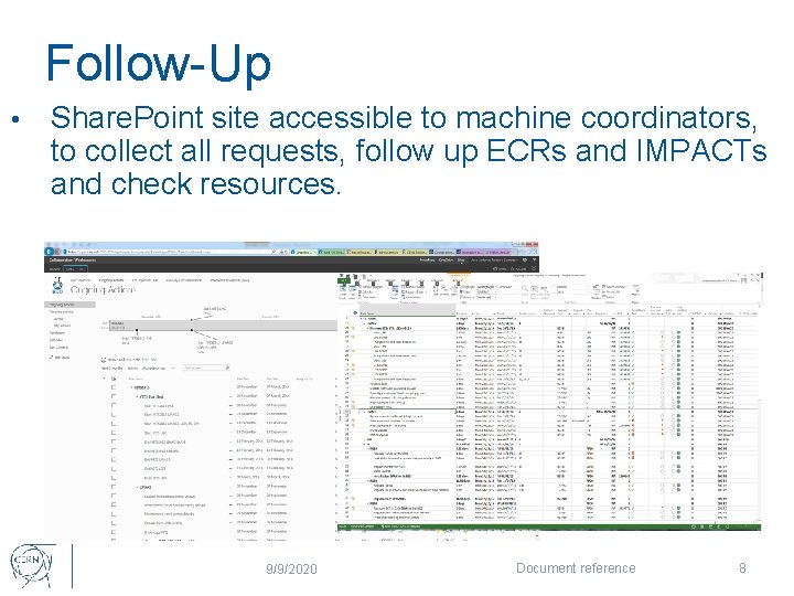 Follow-Up • Share. Point site accessible to machine coordinators, to collect all requests, follow