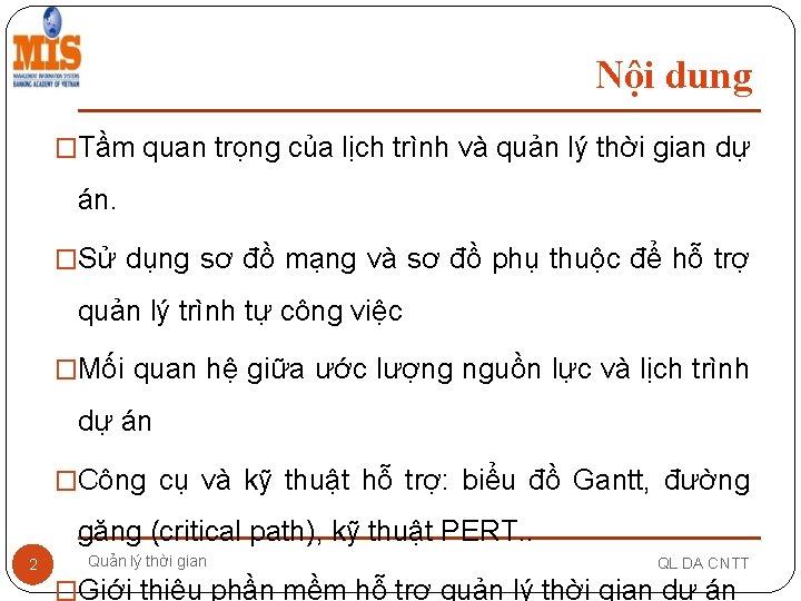 Nội dung �Tầm quan trọng của lịch trình và quản lý thời gian dự