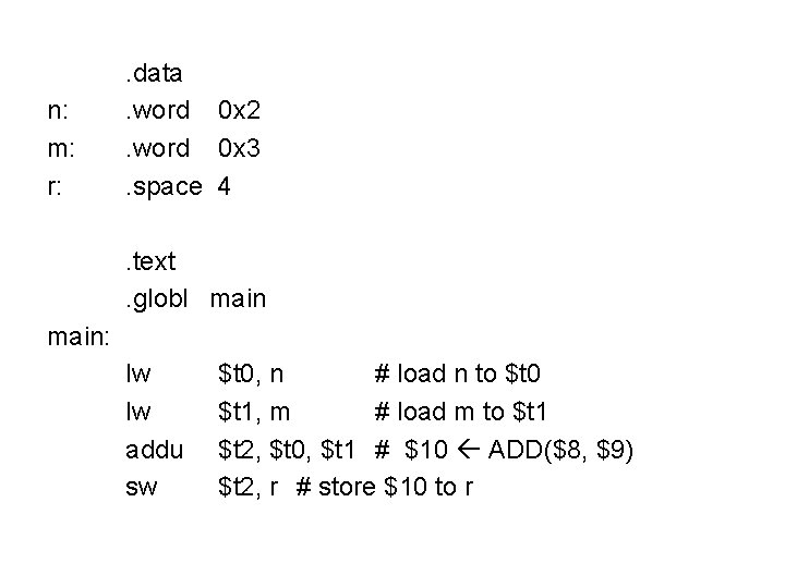 n: m: r: . data. word 0 x 2. word 0 x 3. space