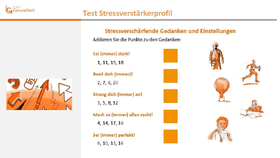 Test Stressverstärkerprofil 1, 15, 18 2, 7, 9, 20 3, 5, 8, 12 4,