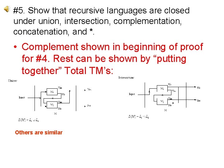 #5. Show that recursive languages are closed under union, intersection, complementation, concatenation, and *.