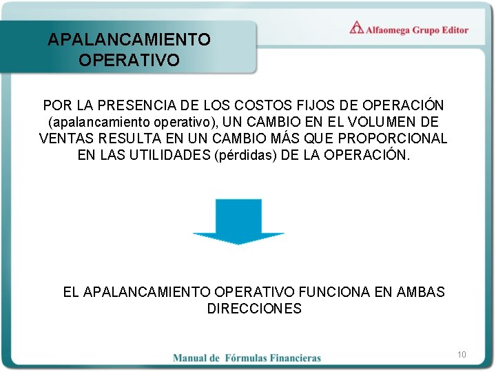 APALANCAMIENTO OPERATIVO POR LA PRESENCIA DE LOS COSTOS FIJOS DE OPERACIÓN (apalancamiento operativo), UN