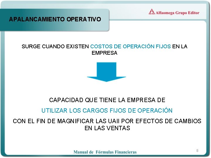 APALANCAMIENTO OPERATIVO SURGE CUANDO EXISTEN COSTOS DE OPERACIÓN FIJOS EN LA EMPRESA CAPACIDAD QUE