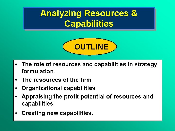 Analyzing Resources & Capabilities OUTLINE • The role of resources and capabilities in strategy