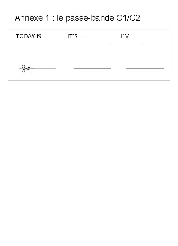 Annexe 1 : le passe-bande C 1/C 2 TODAY IS … IT’S …. I’M