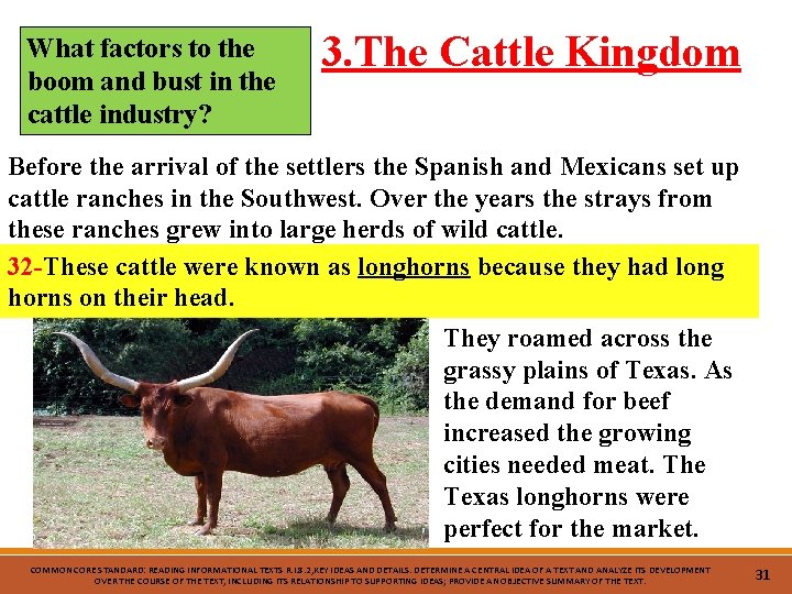 What factors to the boom and bust in the cattle industry? 3. The Cattle