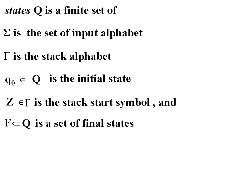 states Q is a finite set of Σ is the set of input alphabet