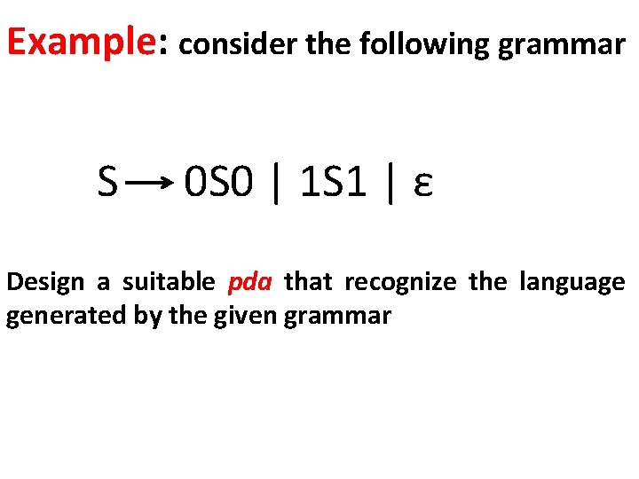 Example: consider the following grammar S 0 S 0 | 1 S 1 |