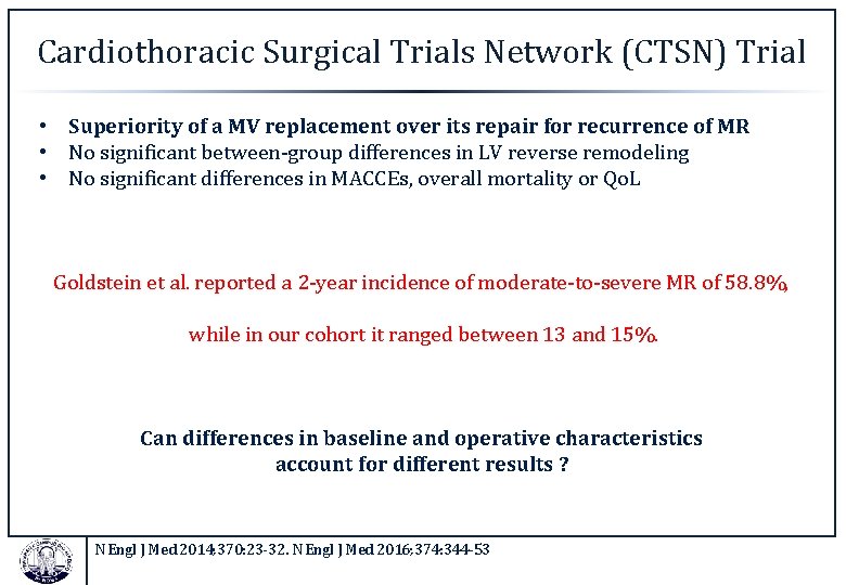 Cardiothoracic Surgical Trials Network (CTSN) Trial • Superiority of a MV replacement over its