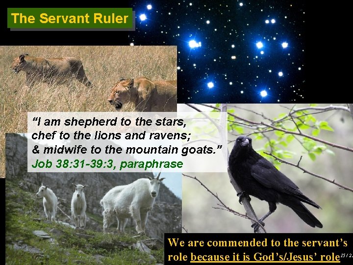 The Servant Ruler “I am shepherd to the stars, chef to the lions and